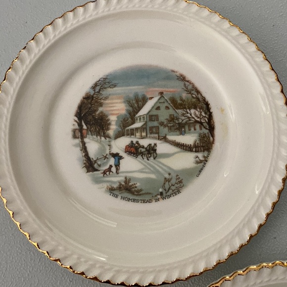 Vintage Harkerware Currier & Ives Christmas plates Winter Scene Cake & Dessert - Picture 6 of 6
